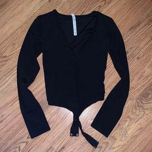 Free People Black Deep V Bodysuit